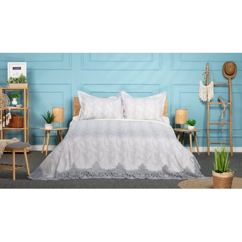 Комплект постельного белья Pima Cotton 0000929, покрывало 260х260 см, наволочки 50х70 см, двуспальный, велюр серый