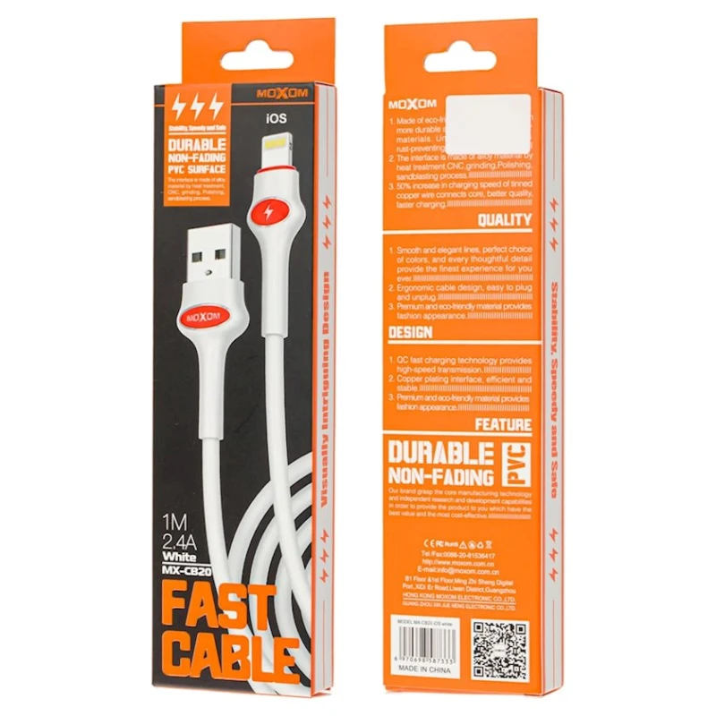 Кабель Moxom Type-C MX-CB20 White 1 м 2.4A, Белый