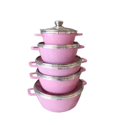 Набор кастрюль Unique гранит/стекло, розовый, 5 шт, 20/24/28/28/32 см
