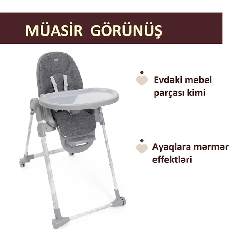 Стульчик для кормления Chicco Polly Armonia Carrara, серый