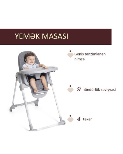 Uşaq yedizdirmə oturacağı Chicco Polly Armonia Carrara, boz
