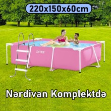 Hovuz Intex 1662TX28266N, karkas, həcm 1662 l, çəhrayı, düzbucaq, 220x150x60 sm, nərdivanlı - 1662TX28266N
