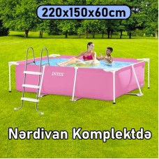 Hovuz Intex 1662TX28266N, karkas, həcm 1662 l, çəhrayı, düzbucaq, 220x150x60 sm, nərdivanlı - 1662TX28266N