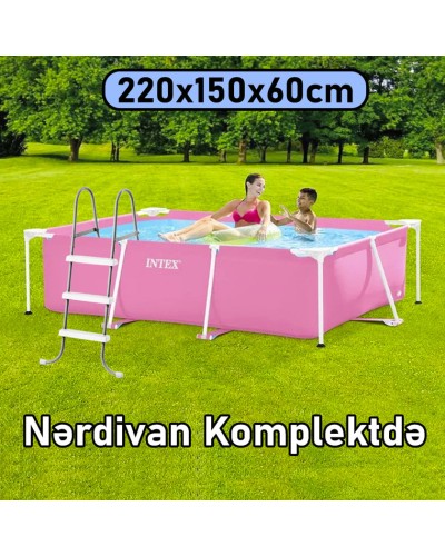Hovuz Intex 1662TX28266N, karkas, həcm 1662 l, çəhrayı, düzbucaq, 220x150x60 sm, nərdivanlı - 1662TX28266N