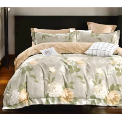 Комплект постельного белья Luxe Cotton 000767, пододеяльник 160x220 см, простыня 180x240 см, наволочка 50х70 см, односпальный, сатин, бежевый/зеленый