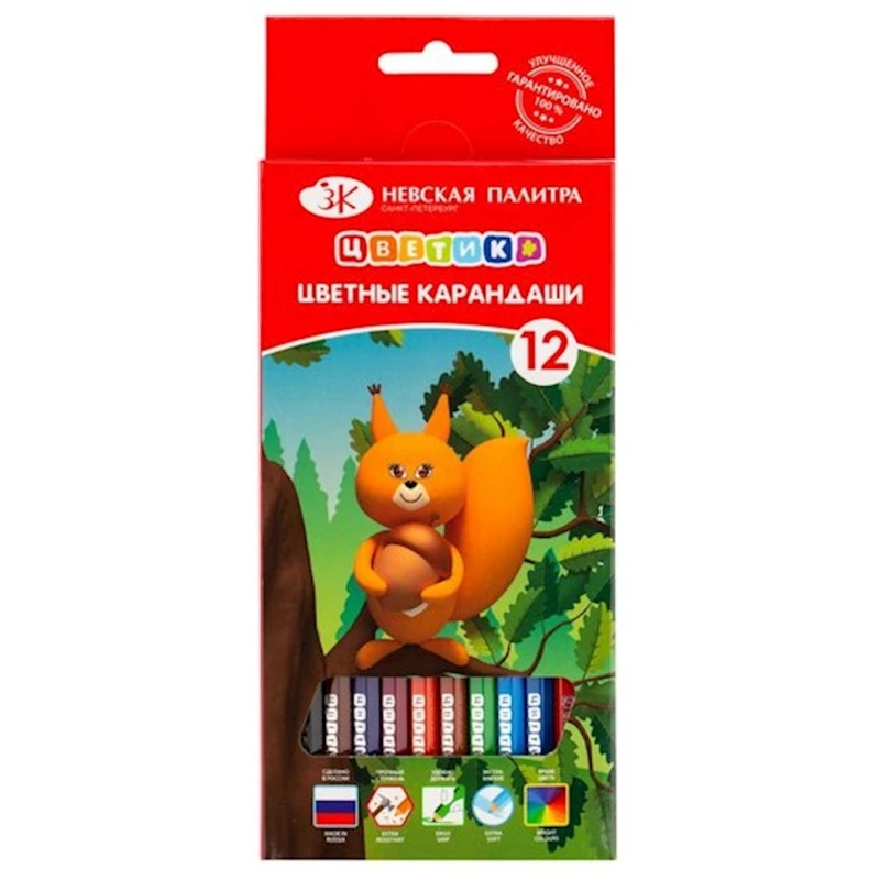 Набор цветных карандашей Невская палитра Цветик, 12 цветов, шестигранные, 2М-4М, заточенные