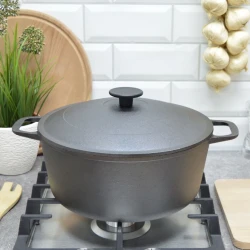 Кастрюля Chaynikov SF-832, чугун, 22 см, 3000 мл, черная