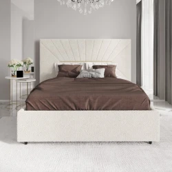 Двуспальная кровать Art_ikili_yataq 85, ламинат/текстиль, бежевая, 120x160х200 см