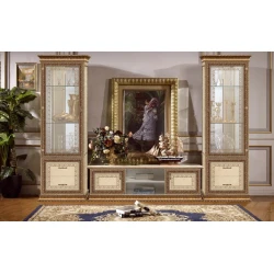 Буфет Palermo, коричневый/кремовый, белорусское производство, в комплекте ТВ-подставка 545x1566x464 и два однодверных шкафа 2135x687x454