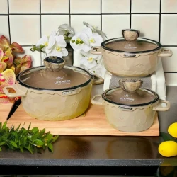 Набор кастрюль Life Smile LF-QZ-004, гранит, бежевый, 3 предмета