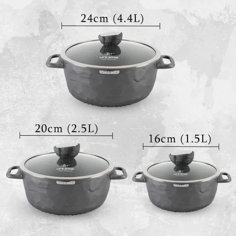 Набор кастрюль Life Smile LF-QZ-004, гранит, бежевый, 3 предмета Набор кастрюль Life Smile LF-QZ-004, гранит, бежевый, 3 предмета