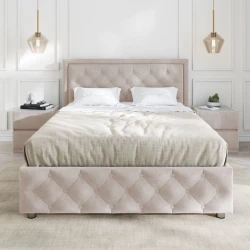 Полутороспальная кровать Art_ikili_yataq 27, ламинат, бежевая, 200x160x120 см