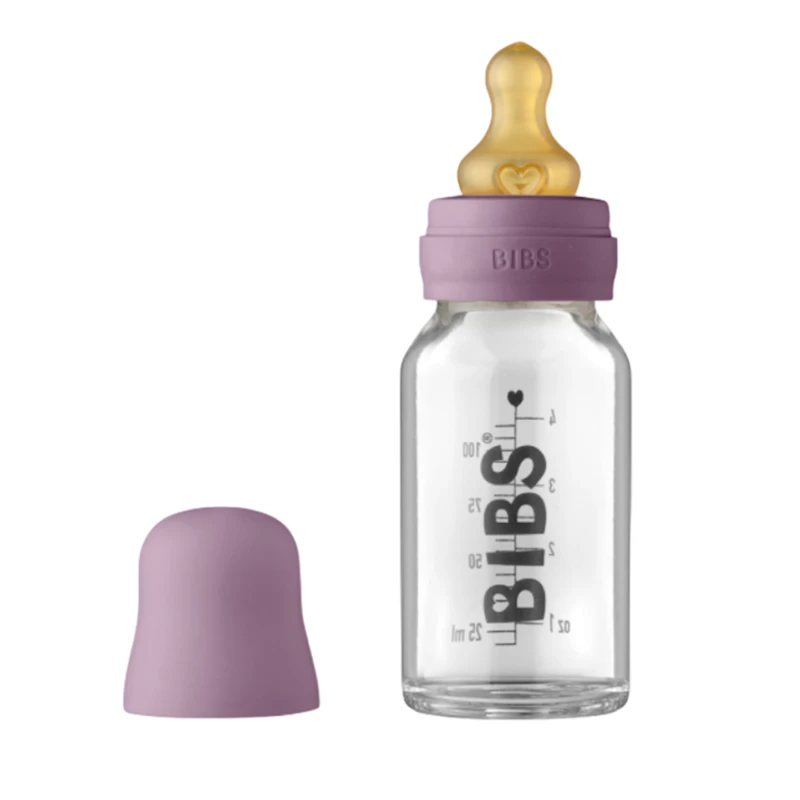 Бутылочка для кормления BIBS Baby Bottle Complete Set 0+ месяцев, 110 мл, стекло/латекс, фиолетовая Бутылочка для кормления BIBS Baby Bottle Complete Set 0+ месяцев, 110 мл, стекло/латекс, фиолетовая