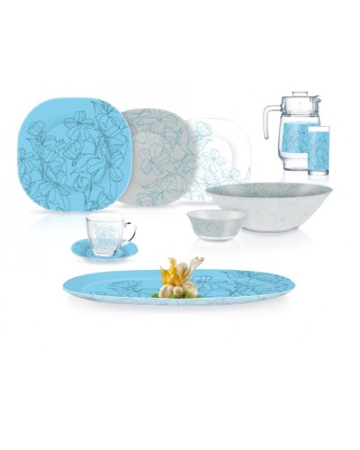 Süfrə qab-qacaq dəsti Luminarc Carine Annalee Blue, 46 əd, 6 nəfərlik, bərkidilmiş şüşə