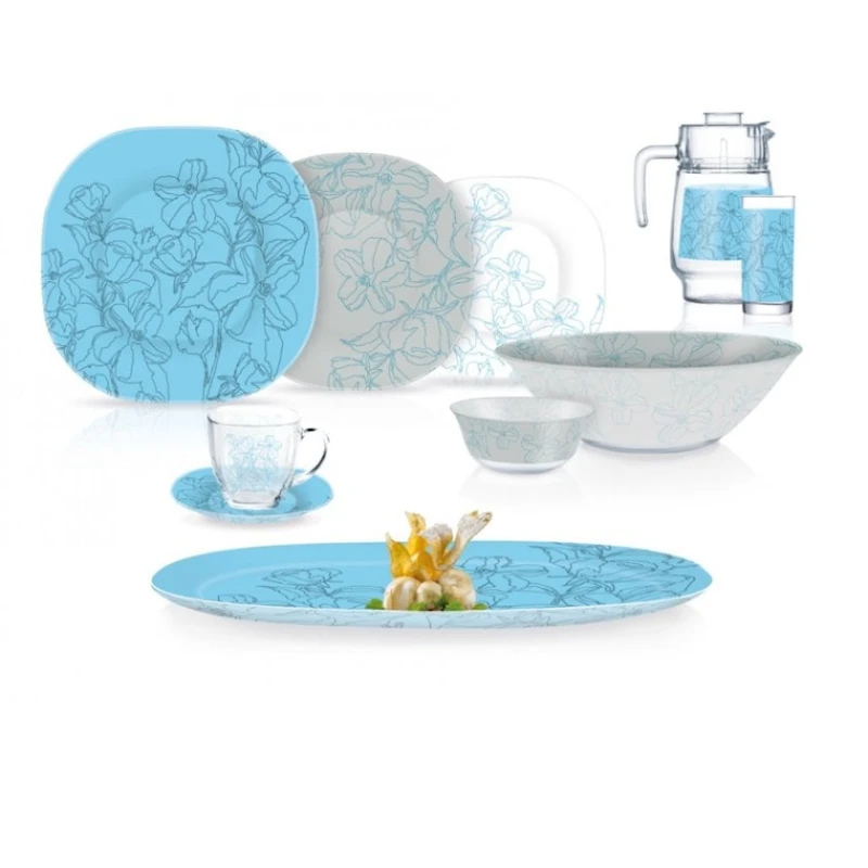 Набор столовой посуды Luminarc Carine Annalee Blue, 46 шт, 6 персон, закаленное стекло Набор столовой посуды Luminarc Carine Annalee Blue, 46 шт, 6 персон, закаленное стекло