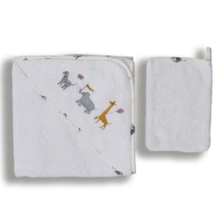 Детское банное полотенце Funnababy Zoo, хлопок, белый/голубой, 75x75 см