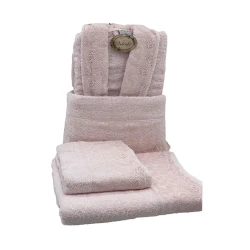 Банный набор Volenka SHA-00002605 халат + банное полотенце 70х140 см + полотенце для рук 50х90 см, розовый