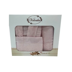 Банный набор Volenka SHA-00002605 халат + банное полотенце 70х140 см + полотенце для рук 50х90 см, розовый