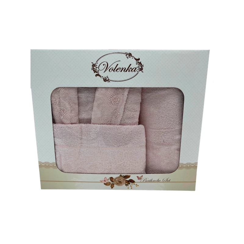 Банный набор Volenka SHA-00002605 халат + банное полотенце 70х140 см + полотенце для рук 50х90 см, розовый Банный набор Volenka SHA-00002605 халат + банное полотенце 70х140 см + полотенце для рук 50х90 см, розовый