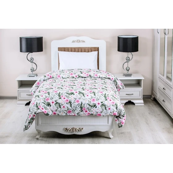 Комплект постельного белья Serwant Mellow, цветочный, пододеяльник 160x220 см, простыня 160x240 см, наволочки 50x70 см, односпальный, хлопок, белый