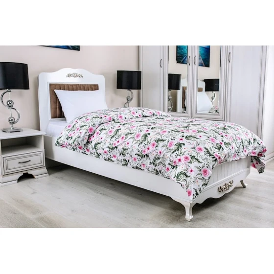 Комплект постельного белья Serwant Mellow, цветочный, пододеяльник 160x220 см, простыня 160x240 см, наволочки 50x70 см, односпальный, хлопок, белый