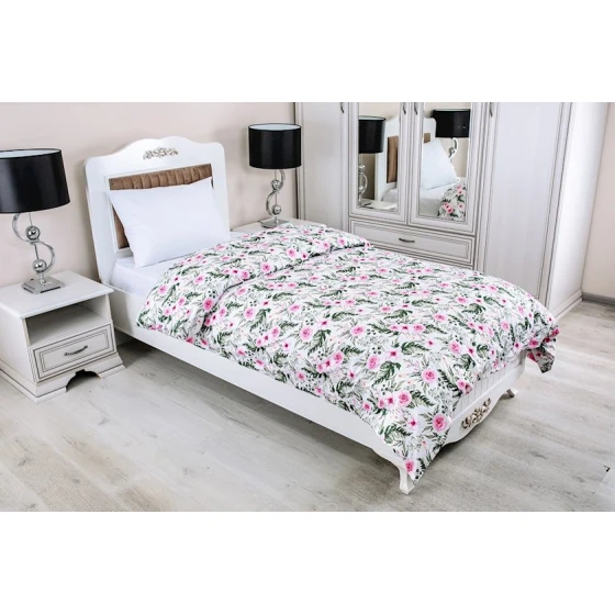 Комплект постельного белья Serwant Mellow, цветочный, пододеяльник 160x220 см, простыня 160x240 см, наволочки 50x70 см, односпальный, хлопок, белый