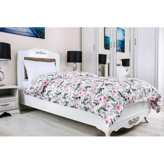 Комплект постельного белья Serwant Mellow, цветочный, пододеяльник 160x220 см, простыня 160x240 см, наволочки 50x70 см, односпальный, хлопок, белый