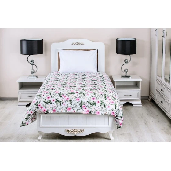 Комплект постельного белья Serwant Mellow, цветочный, пододеяльник 160x220 см, простыня 160x240 см, наволочки 50x70 см, односпальный, хлопок, белый