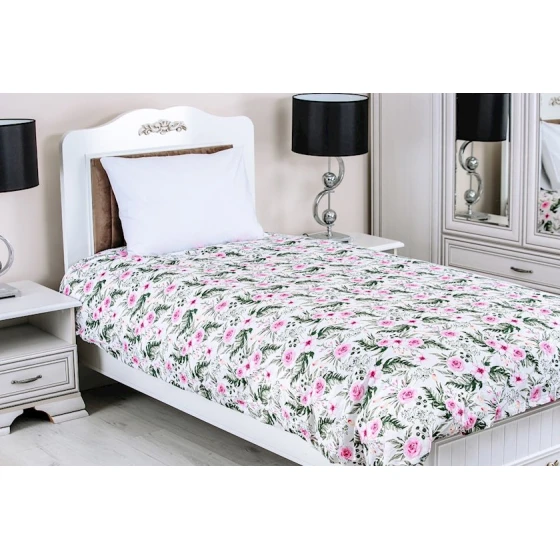 Комплект постельного белья Serwant Mellow, цветочный, пододеяльник 160x220 см, простыня 160x240 см, наволочки 50x70 см, односпальный, хлопок, белый