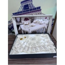 Süfrə Selin SHA-00005949, lüks kətan, ağ, 160x300 sm