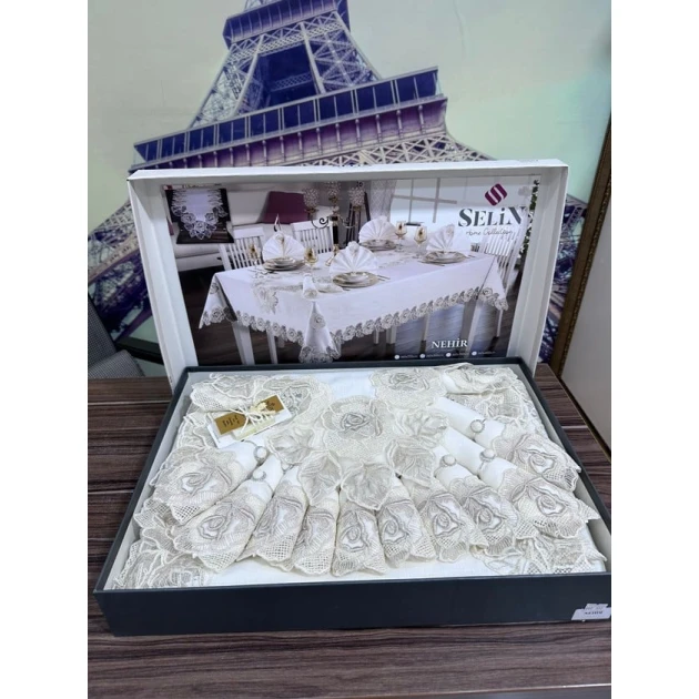 Скатерть Selin SHA-00005949, люкс лён, белая, 160x300 см Скатерть Selin SHA-00005949, люкс лён, белая, 160x300 см