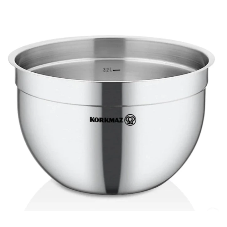 Миска Korkmaz Gastro, круглая, 3.2 л, нержавеющая сталь, серый