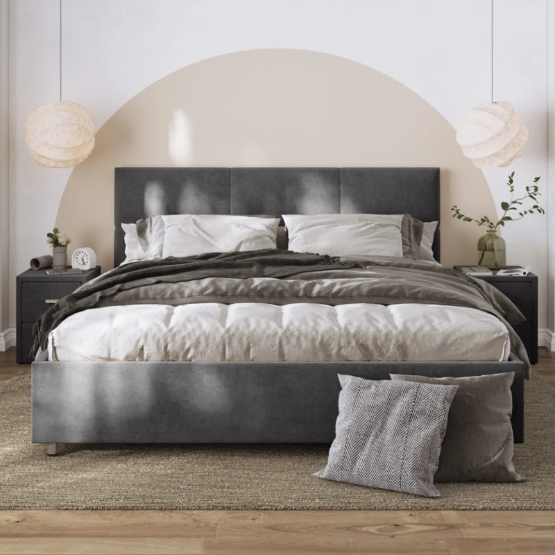 Двуспальная кровать Art_ikili_yataq 66, ламинат/текстиль, коричневая, 120x200х200 см