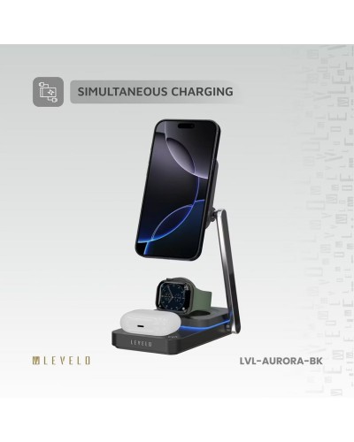 Simsiz enerji toplama cihazı Levelo Wireless Charger 3 in 1 Aurora