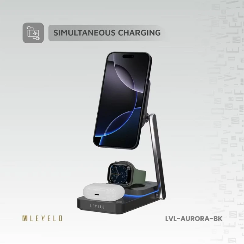 Беспроводное зарядное устройство Levelo Wireless Charger 3 in 1 Aurora Беспроводное зарядное устройство Levelo Wireless Charger 3 in 1 Aurora