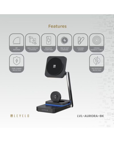 Simsiz enerji toplama cihazı Levelo Wireless Charger 3 in 1 Aurora