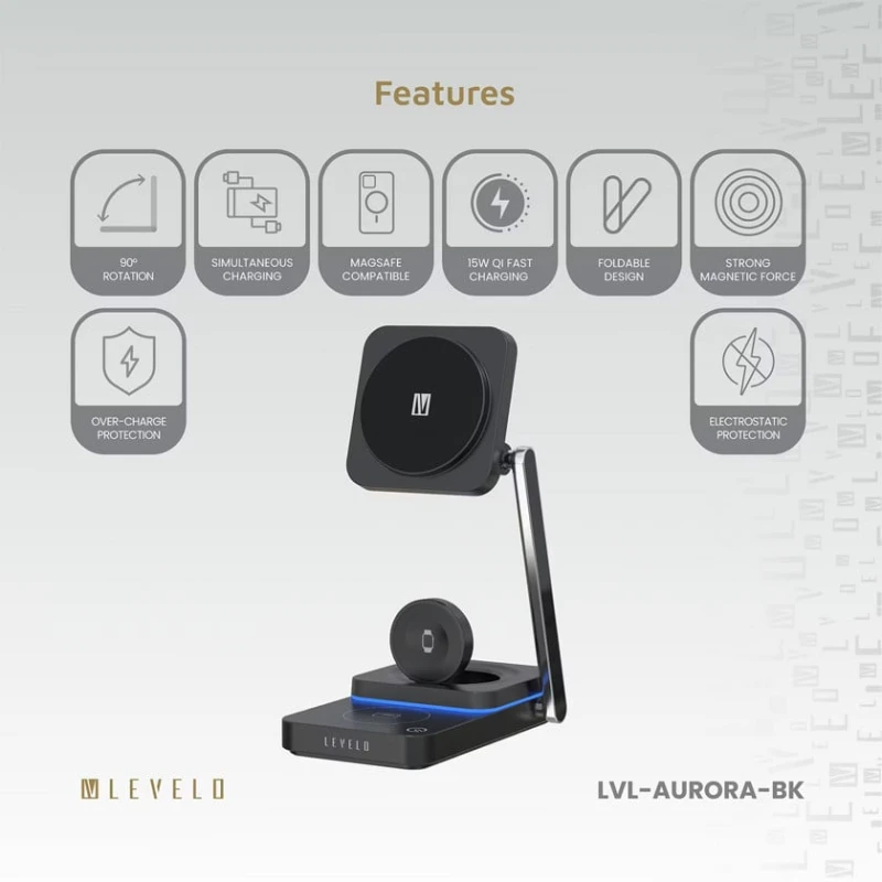 Беспроводное зарядное устройство Levelo Wireless Charger 3 in 1 Aurora Беспроводное зарядное устройство Levelo Wireless Charger 3 in 1 Aurora