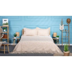Комплект постельного белья Pima Cotton 0000930, покрывало 260х260 см, наволочки 50х70 см, двуспальный, велюр бежевый