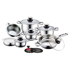 Qazan dəsti CS Kochsysteme Aurich, 1.6/1.6/3.1/6.3/2.9 L, qapaqla, gümüşü, 16 əşya