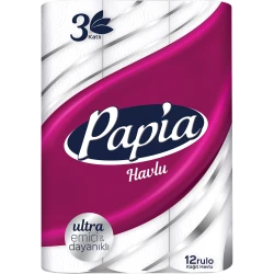 Бумажные полотенца Papia 3 слоя, 12 рулонов