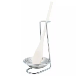 Набор KingHoff: кухонная ложка + подставка, 10.5x17.5 см, нержавеющая сталь/дерево, серебристый