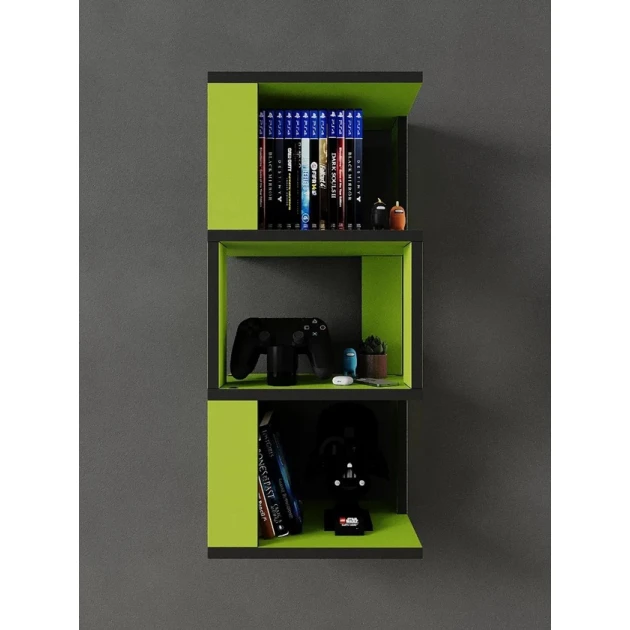 Полка настенная Art Mebel 22, ламинат, 68х30х20 см, зеленая/черная Полка настенная Art Mebel 22, ламинат, 68х30х20 см, зеленая/черная