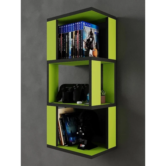 Полка настенная Art Mebel 22, ламинат, 68х30х20 см, зеленая/черная Полка настенная Art Mebel 22, ламинат, 68х30х20 см, зеленая/черная