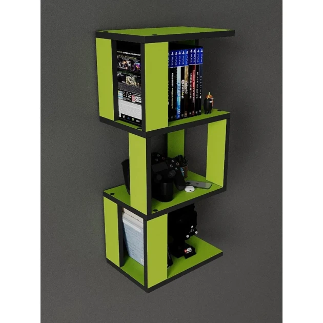 Полка настенная Art Mebel 22, ламинат, 68х30х20 см, зеленая/черная Полка настенная Art Mebel 22, ламинат, 68х30х20 см, зеленая/черная