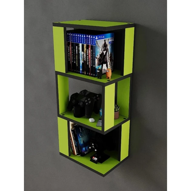 Полка настенная Art Mebel 22, ламинат, 68х30х20 см, зеленая/черная Полка настенная Art Mebel 22, ламинат, 68х30х20 см, зеленая/черная