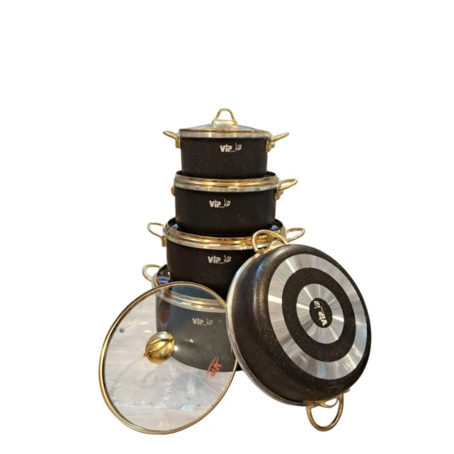 Qab-qacaq dəsti SHA-00007297, qara, qranit, 9 parça