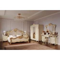 Набор мебели для спальни Era Mebel Djakonda, кремовый (шкаф 224x65x240 см, кровать 192x212x160 см, прикроватная тумба 58x48x69 см, комод 170x48x85 см, зеркало 129х119 см)