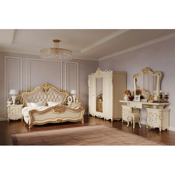 Набор мебели для спальни Era Mebel Djakonda, кремовый (шкаф 224x65x240 см, кровать 192x212x160 см, прикроватная тумба 58x48x69 см, комод 170x48x85 см, зеркало 129х119 см) Набор мебели для спальни Era Mebel Djakonda, кремовый (шкаф 224x65x240 см, кровать 192x212x160 см, прикроватная тумба 58x48x69 см, комод 170x48x85 см, зеркало 129х119 см)