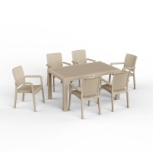 Bağ üçün mebel dəsti Florya Garden Cappuccino, masa ölçüsü 90x150 sm, stul ölçüsü 45x58x56x84 sm, plastik, dəmir karkas və ayaqlar - Florya Garden 047