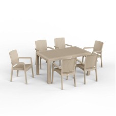 Bağ üçün mebel dəsti Florya Garden Cappuccino, masa ölçüsü 90x150 sm, stul ölçüsü 45x58x56x84 sm, plastik, dəmir karkas və ayaqlar - Florya Garden 047